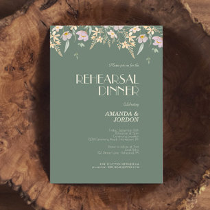 Wildflower Sage Deco Wedding Rehearsal Dinner Invitation