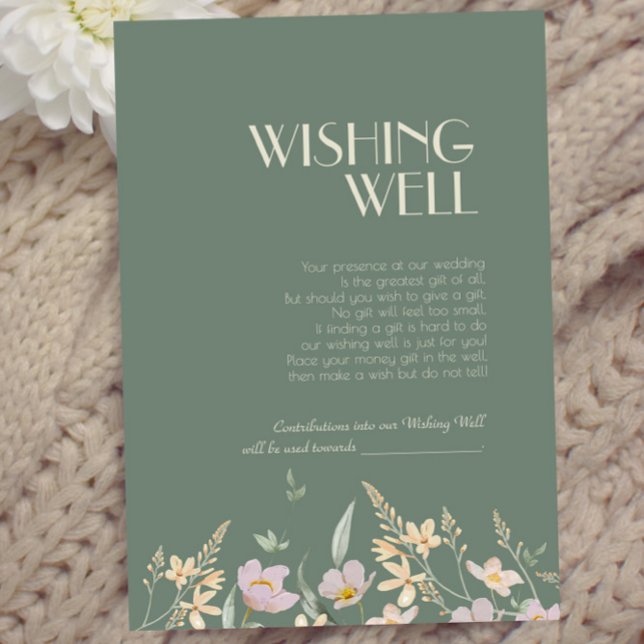 Wildflower Sage Deco Wedding Wishing Well Enclosure Card (Creator Uploaded)