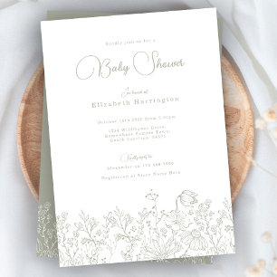 Wildflower Sage Green Baby Shower Invitation