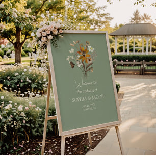 Wildflower Sage Green Boho Wedding Welcome Sign