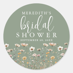 Wildflower Sage Green Bridal Shower Classic Round Sticker