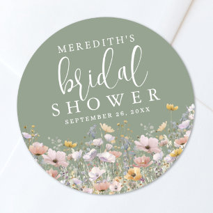 Wildflower Sage Green Bridal Shower Classic Round Sticker