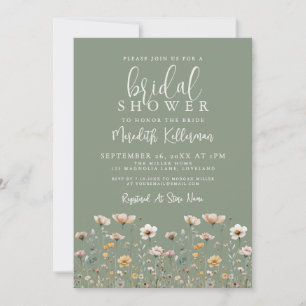 Wildflower Sage Green Bridal Shower Invitation