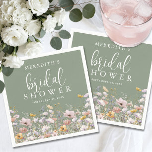 Wildflower Sage Green Bridal Shower Napkin