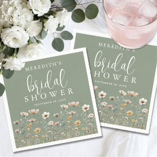 Wildflower Sage Green Bridal Shower Napkin