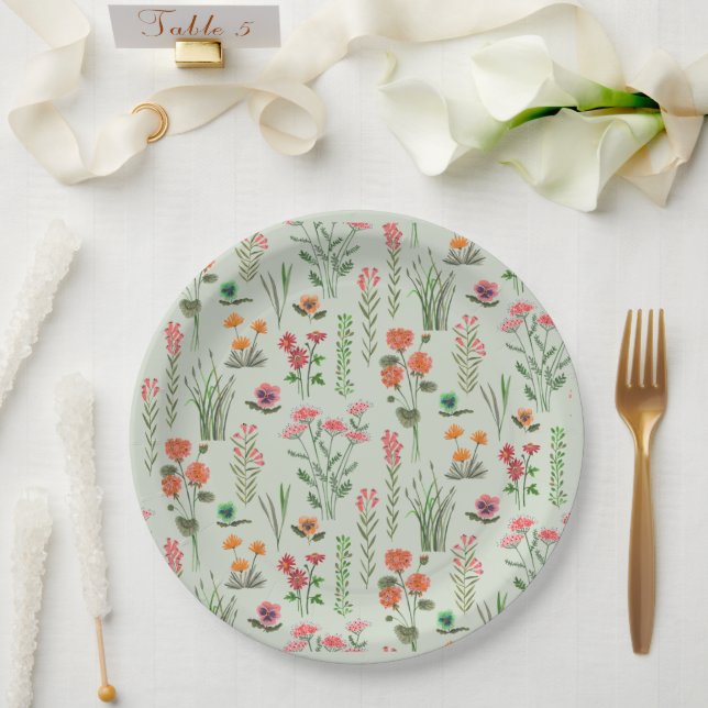 Wildflower Sage Green Bridal Shower  Paper Plate (Wedding)