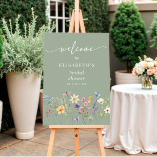 Wildflower Sage Green Bridal Shower Welcome Poster