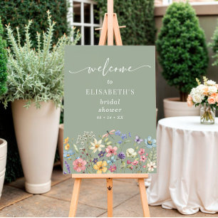 Wildflower Sage Green Bridal Shower Welcome Poster