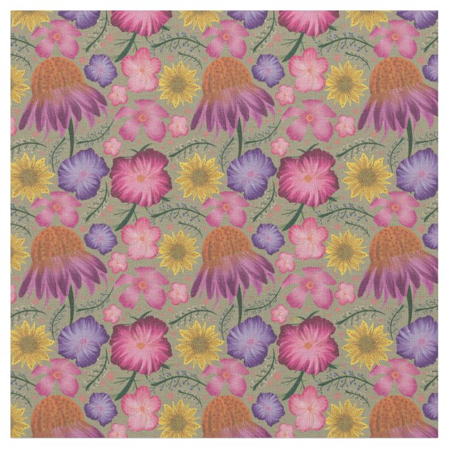 Wildflower Sage Green Floral Pattern Fabric (Close Up)