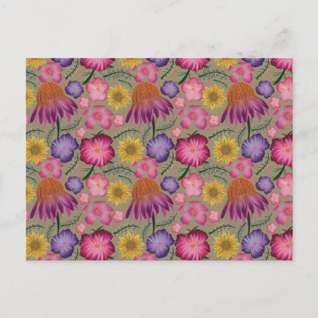 Wildflower Sage Green Floral Pattern Postcard (Front)