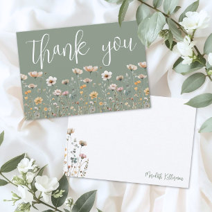 Wildflower Sage Green Thank You Card