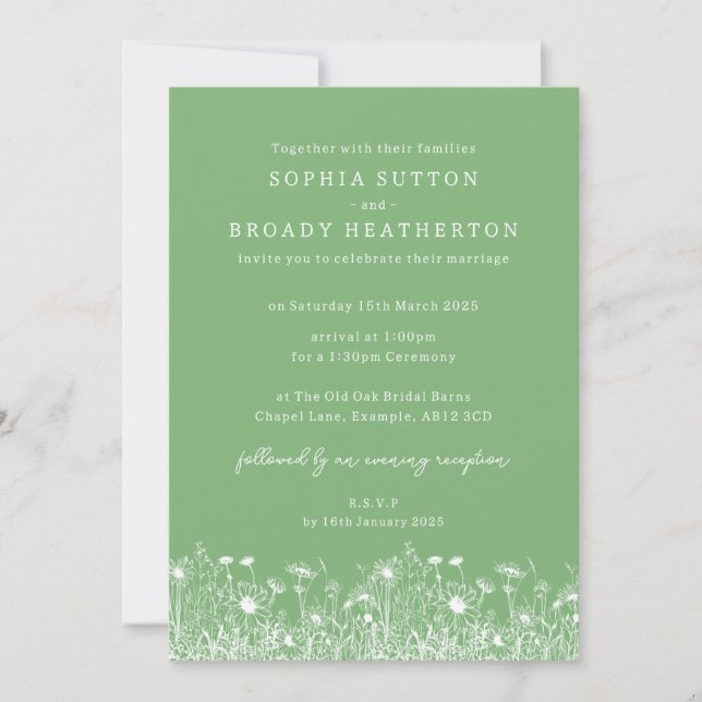 Wildflower Sage Green Wedding Invitation (Front)