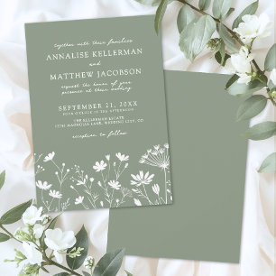 Wildflower Sage Green Wedding Invitation