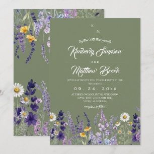 Wildflower Sage & Lavender Rustic Boho Wedding Invitation