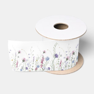 Wildflower Satin Ribbon, Soft Purple Pink Tones Satin Ribbon
