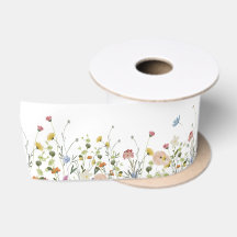 Wildflower Satin Ribbon, Summer field flowers
