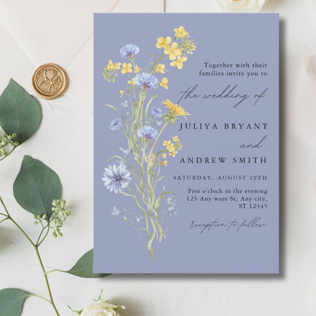 wildflower script blue wedding  invitation (Creator Uploaded)