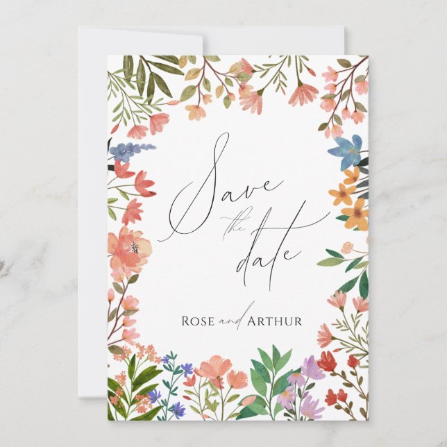 Wildflower Script Save The Date Invitation (Front)