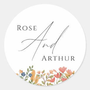 Wildflower Script Wedding Classic Round Sticker