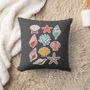 Wildflower Seashell Clam Summer Vibes Floral Beach Throw Pillow