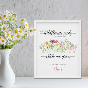 Wildflower Seeds Watch me Grow Baby Shower Favours Poster