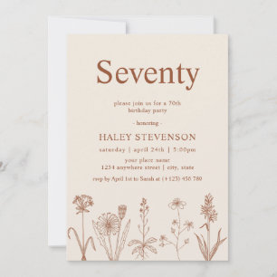 Wildflower Seventy Beige Terracotta 70th Birthday Invitation