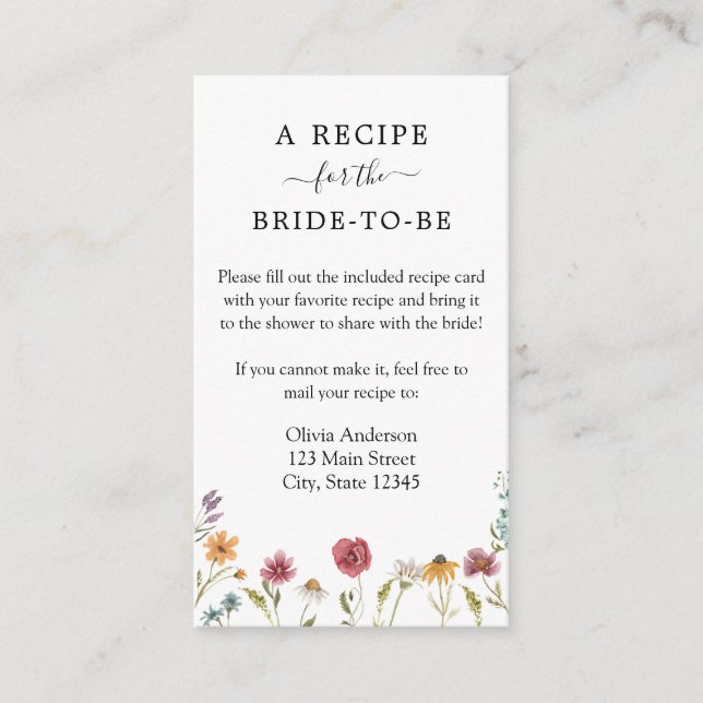 Wildflower Shower Recipe Request  Enclosure Card (Front)