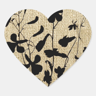 Wildflower Silhouette Burlap Heart Sticker