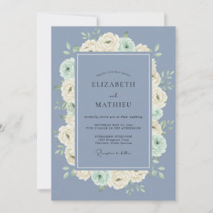 Wildflower Slate Mint Peony Wedding Invitation