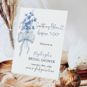 Wildflower Something Blue Before I Do Bridal Pedestal Sign
