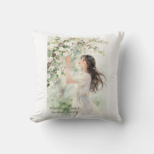 Wildflower Soul – Girl in a Spring Garden Throw Pillow