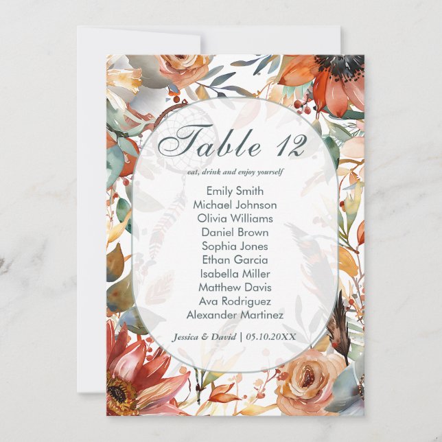 Wildflower Spirit Boho Wedding Seating Card (Front)