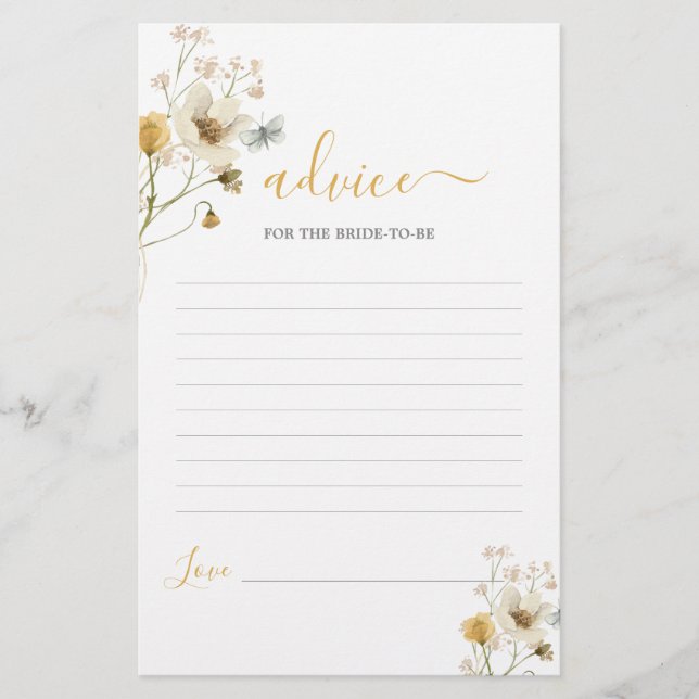 Wildflower Spring Advice for Bride To Be card (Front)
