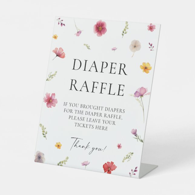 Wildflower Spring Baby Shower Diaper Raffle Game Pedestal Sign (Front)