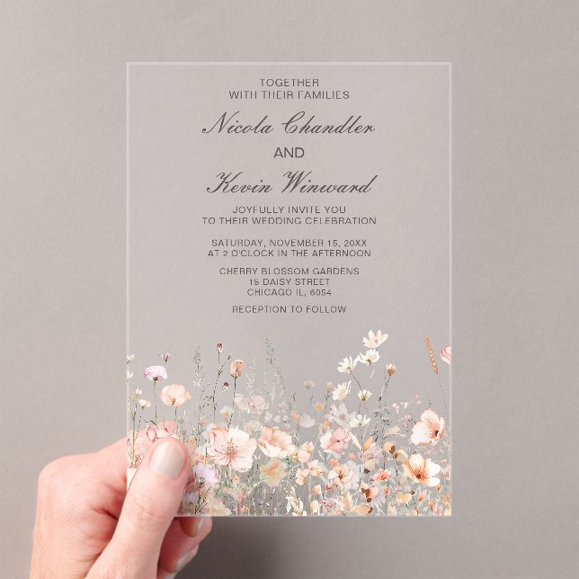 Wildflower Spring Blush Pink Floral Wedding Acrylic Invitations (Insitu (Handheld))