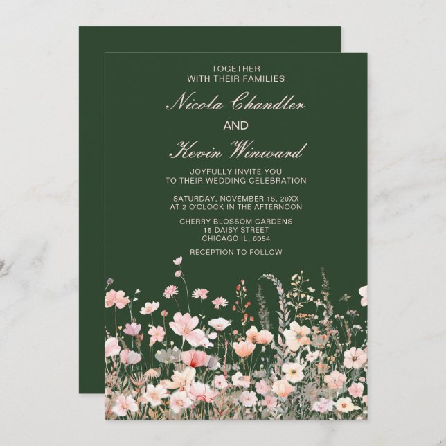 Wildflower Spring Blush Pink Floral Wedding Invitation (Front/Back)