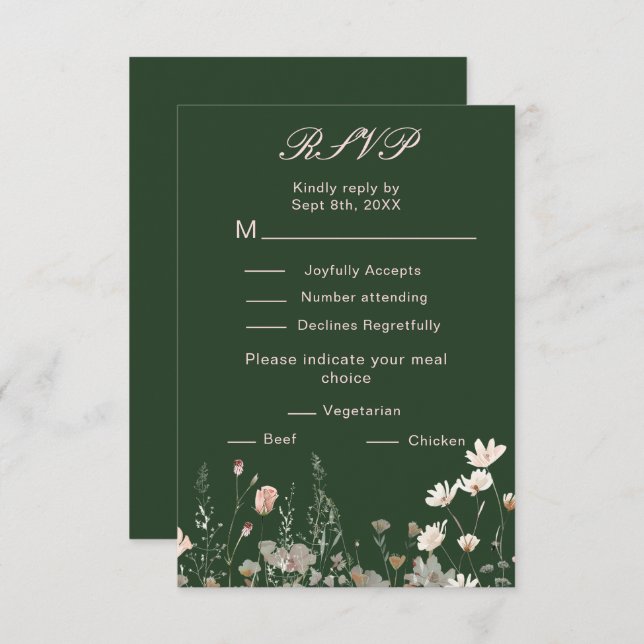 Wildflower Spring Blush Pink Floral Wedding RSVP Card (Front/Back)