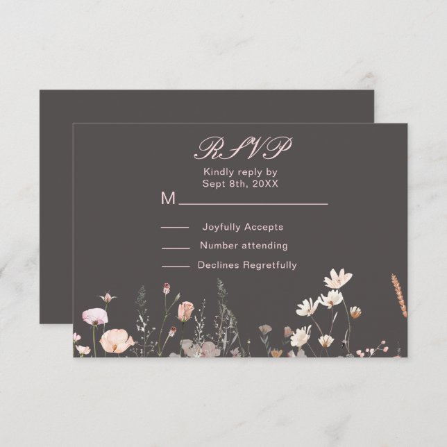 Wildflower Spring Blush Pink Floral Wedding RSVP Card (Front/Back)