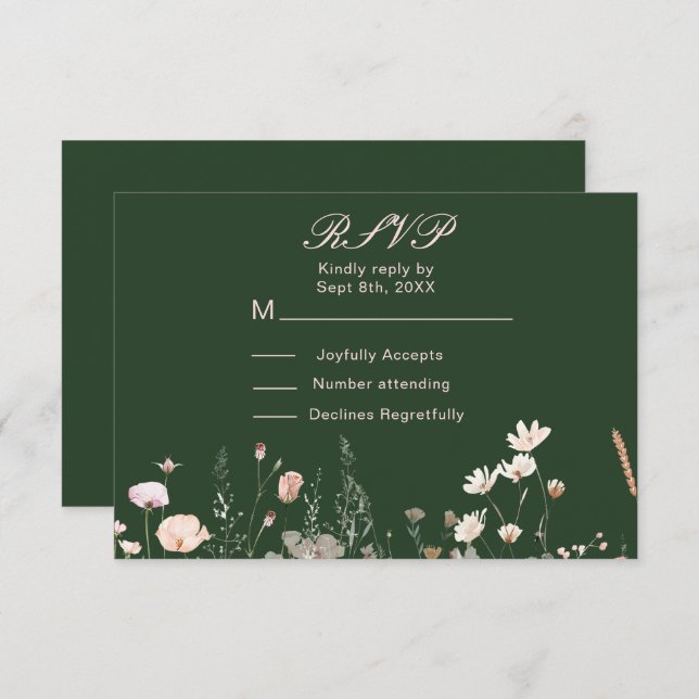 Wildflower Spring Blush Pink Floral Wedding RSVP Card (Front/Back)
