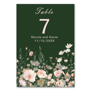 Wildflower Spring Blush Pink Floral Wedding Table Number