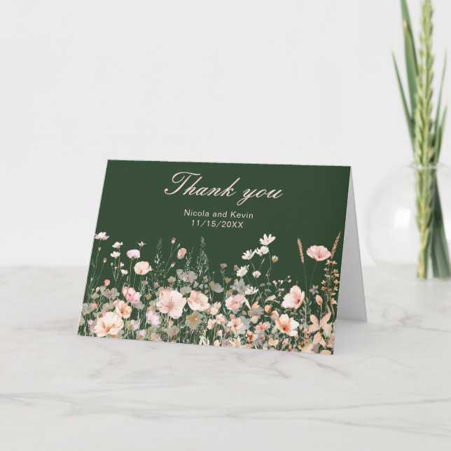 Wildflower Spring Blush Pink Floral Wedding Thank You Card (Front)