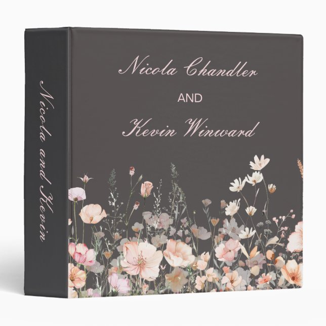 Wildflower Spring Blush Pink Wedding Photo Album Binder (Front/Spine)