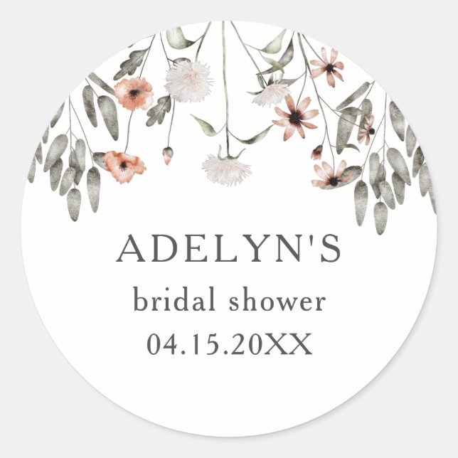 Wildflower Spring Bridal Shower Classic Round Sticker (Front)