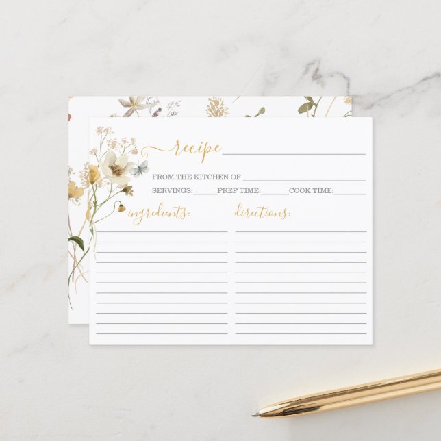 Wildflower Spring Bridal Shower recipe card (Front/Back In Situ)