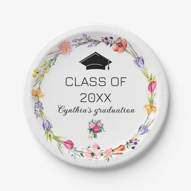  Wildflower Spring Class Graduation Paper Plates (Front)