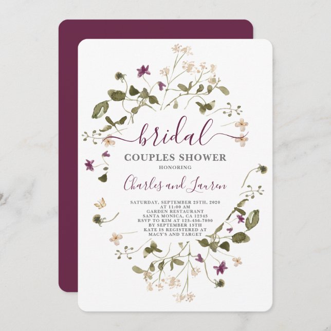 Wildflower Spring Couples bridal shower Invitation (Front/Back)