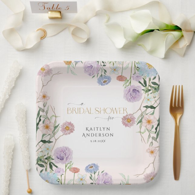 Wildflower Spring Floral Blush Pink Bridal Shower Paper Plate (Wedding)