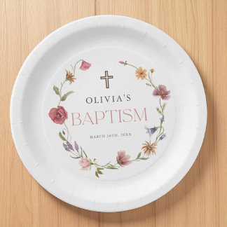 Wildflower Spring Floral Girl Baptism Party Paper Plate