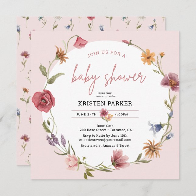 Wildflower Spring Girl Baby Shower Invitation (Front/Back)
