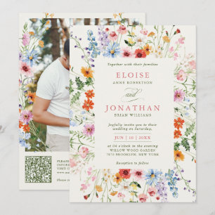 Wildflower Spring Meadow Garden Photo QR Wedding Invitation